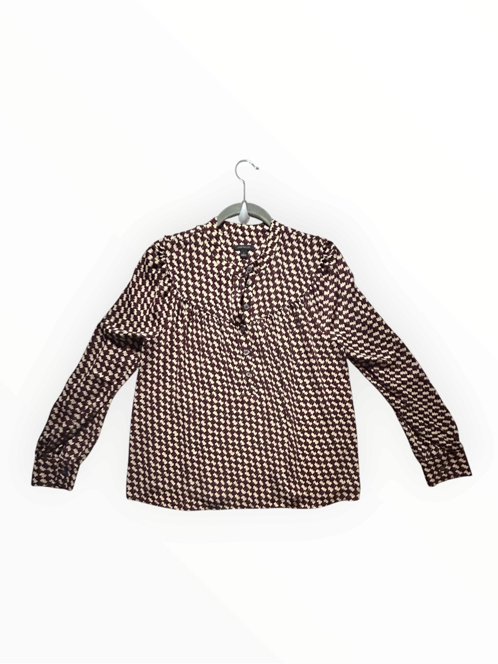 Ann Taylor S Houndstooth Blouse Burgundy Preppy Dark Academia